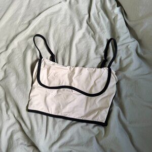 beige bustier workout top